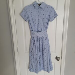 Vintage Catiusha Women's Blue Midi Striped Short Sleeve Dress Size S